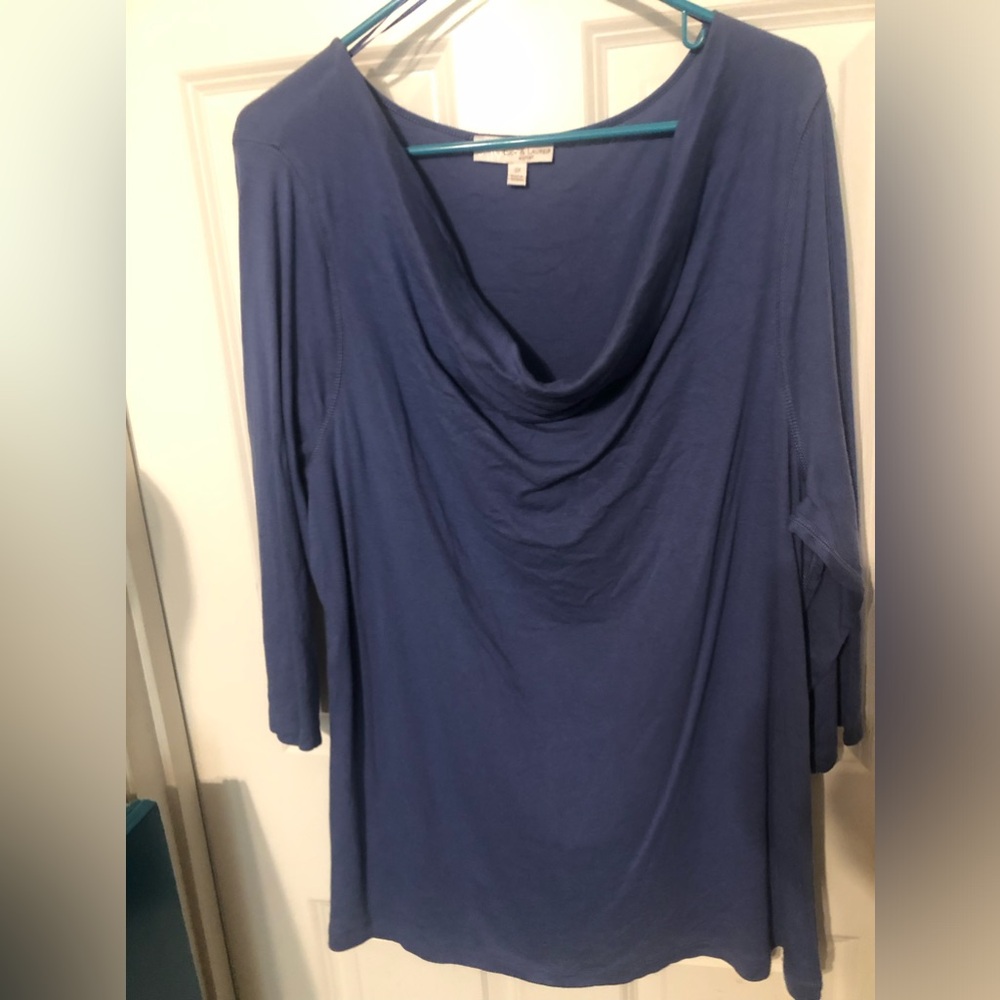 3X blue cowl neck top